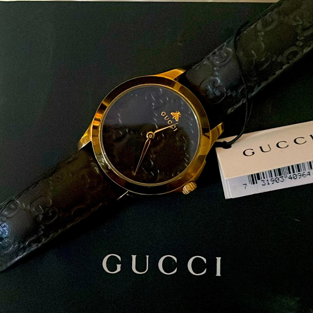 Authentic Signature Gucci Watch 38mm Leather NWT Original Box  #Gucci